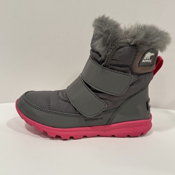 SOREL Whitney II Strap Waterproof Boots Size 12 Gray Pink Winter Faux Fur Lining - Picture 6 of 12